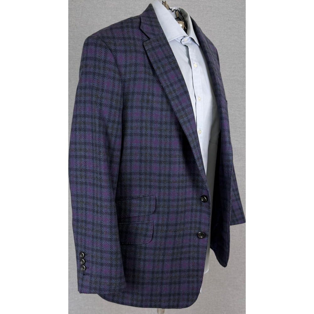 Holland & Sherry Bespoke Sport Coat 40S Purple Plaid Wool Blazer Savile Row